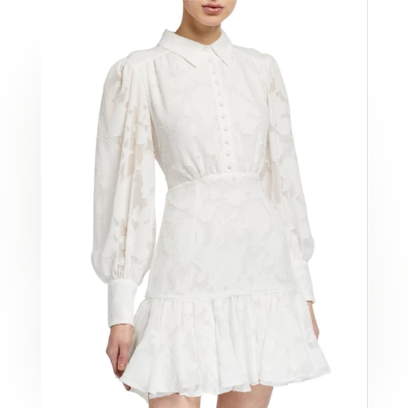 Bardot Dresses & Skirts - Bardot Maisy Floral Ruffled Long Sleeve Feminine White Mini Dress Size Large